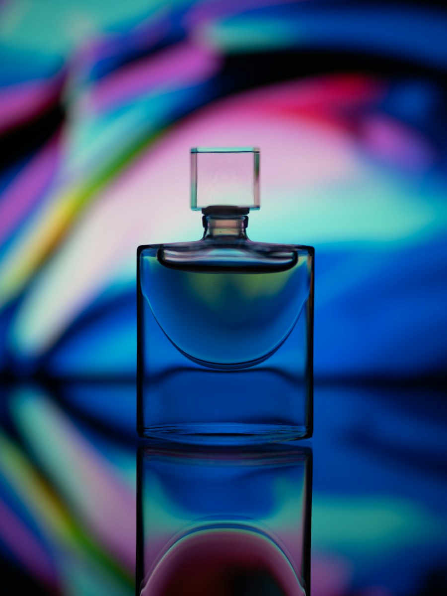 Glass bottle with soft pink light